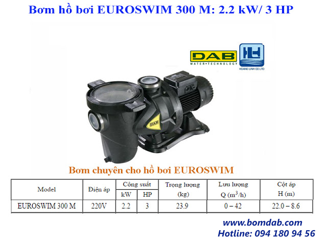 máy bơm hồ bơi euroswim 300M